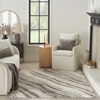 6' X 9' Beige and Gray Abstract Non Skid Area Rug