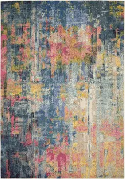 7' X 10' Blue and Yellow Abstract Power Loom Area Rug