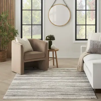 6' X 9' Ivory Black and Gray Abstract Non Skid Area Rug
