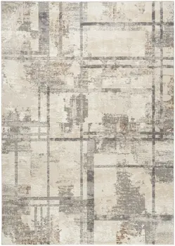 6' X 9' Ivory Black and Gray Abstract Non Skid Area Rug