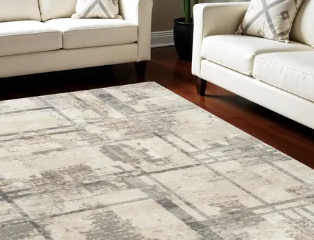 6' X 9' Ivory Black and Gray Abstract Non Skid Area Rug