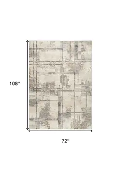 6' X 9' Ivory Black and Gray Abstract Non Skid Area Rug