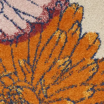8' X 10' Ivory Blue and Orange Floral Power Loom Area Rug