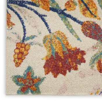8' X 10' Cream Floral Power Loom Area Rug