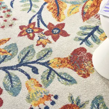 8' X 10' Cream Floral Power Loom Area Rug