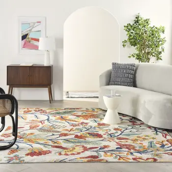 8' X 10' Cream Floral Power Loom Area Rug