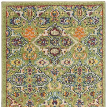 10' Green And Red Floral Runner Rug