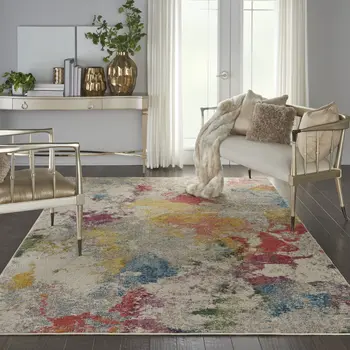 7' X 10' Ivory Abstract Power Loom Area Rug