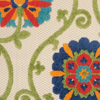 7' X 10' Blue Ivory and Orange Abstract Non Skid Area Rug