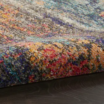 7' X 10' Blue Ivory and Orange Abstract Non Skid Area Rug