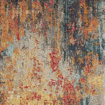 7' X 10' Blue Ivory and Orange Abstract Non Skid Area Rug