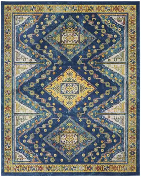 8' X 10' Blue and Yellow Oriental Power Loom Area Rug