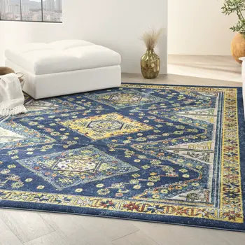 8' X 10' Blue and Yellow Oriental Power Loom Area Rug