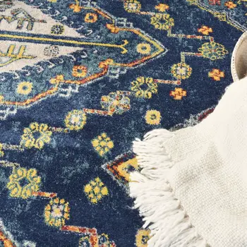 8' X 10' Blue and Yellow Oriental Power Loom Area Rug