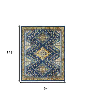 8' X 10' Blue and Yellow Oriental Power Loom Area Rug