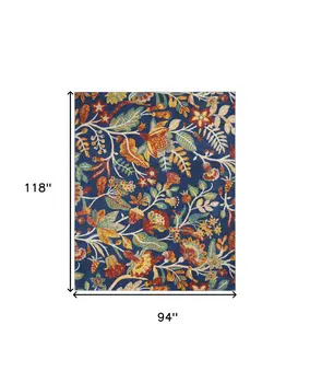 8' X 10' Navy Blue Floral Power Loom Area Rug