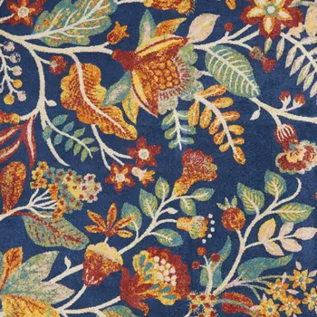 8' X 10' Navy Blue Floral Power Loom Area Rug
