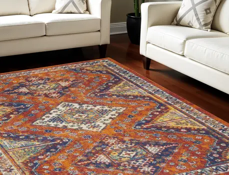 8' X 10' Orange Oriental Power Loom Area Rug