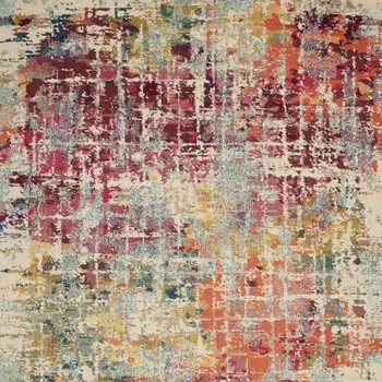 7' X 10' Ivory Red and Pink Abstract Distressed Non Skid Area Rug