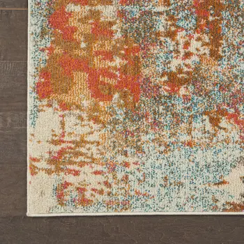 7' X 10' Ivory Red and Pink Abstract Distressed Non Skid Area Rug
