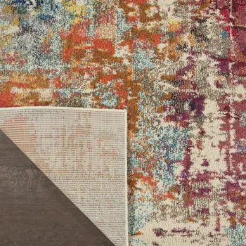 7' X 10' Ivory Red and Pink Abstract Distressed Non Skid Area Rug