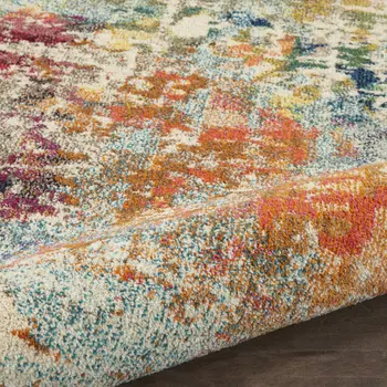 7' X 10' Ivory Red and Pink Abstract Distressed Non Skid Area Rug