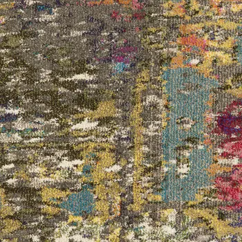 7' X 10' Ivory Red and Pink Abstract Distressed Non Skid Area Rug