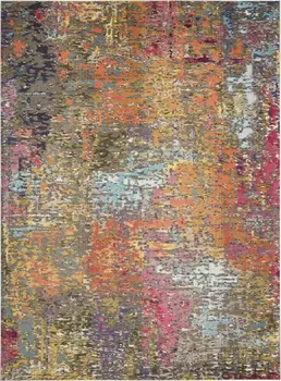 7' X 10' Blue and Orange Abstract Non Skid Area Rug