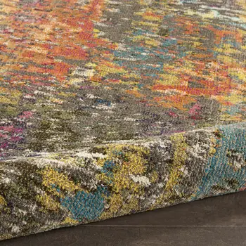 7' X 10' Blue and Orange Abstract Non Skid Area Rug