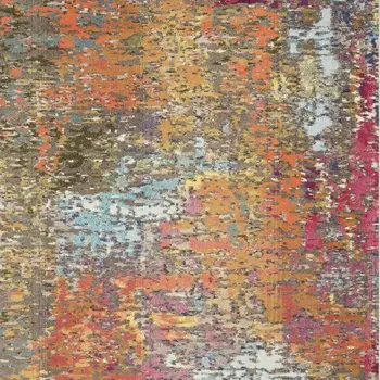 7' X 10' Blue and Orange Abstract Non Skid Area Rug
