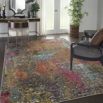 7' X 10' Blue and Orange Abstract Non Skid Area Rug