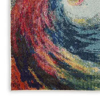 7' X 10' Ivory Blue and Orange Abstract Non Skid Area Rug