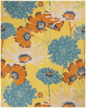 8' X 10' Yellow Tropical Floral Power Loom Area Rug
