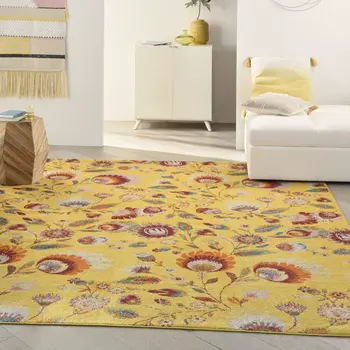 8' X 10' Yellow Floral Power Loom Area Rug