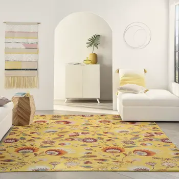 8' X 10' Yellow Floral Power Loom Area Rug