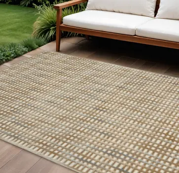 8' X 10' Beige And Blue Abstract Indoor Outdoor Area Rug