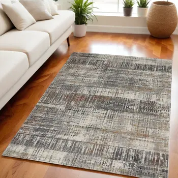 5' X 7' Ivory Gray and Golden Brown Abstract Area Rug