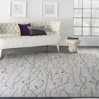 9' X 12' Gray Floral Vines Power Loom Area Rug