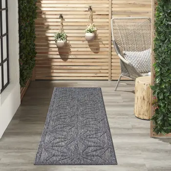 10' Dark Gray And Light Gray Geometric Indoor Outdoor Runner Rug
