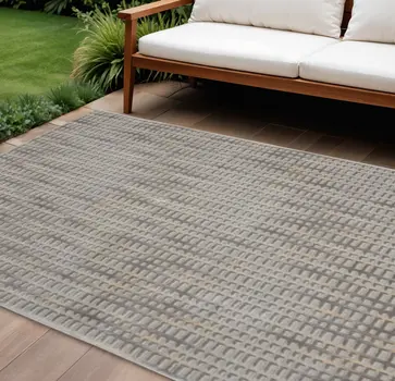 8' X 10' Gray And Beige Indoor Outdoor Area Rug