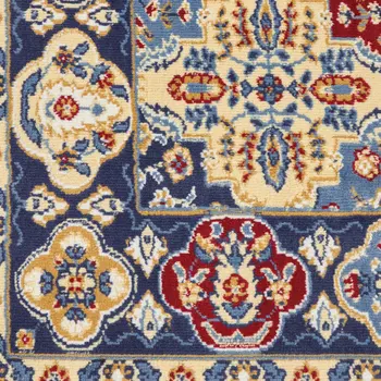 9' X 12' Blue Red and Orange Floral Distressed Non Skid Area Rug