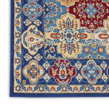 9' X 12' Blue Red and Orange Floral Distressed Non Skid Area Rug