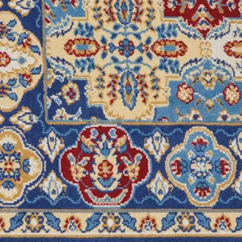 9' X 12' Blue Red and Orange Floral Distressed Non Skid Area Rug