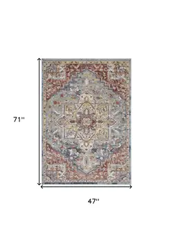 4' X 6' Blue and Red Floral Distressed Area Rug