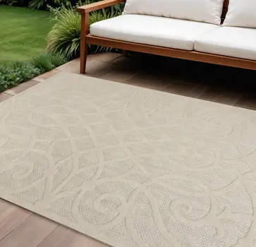 7' X 10' Cream And Beige Trellis Indoor Outdoor Area Rug
