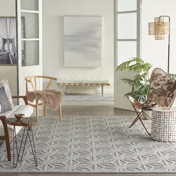 7' X 10' Light Gray And Gray Geometric Indoor Outdoor Area Rug