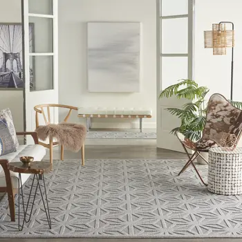7' X 10' Light Gray And Gray Geometric Indoor Outdoor Area Rug