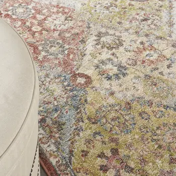 4' X 6' Green and Ivory Floral Distressed Area Rug