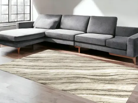 8' X 10' Beige and Gray Abstract Non Skid Area Rug