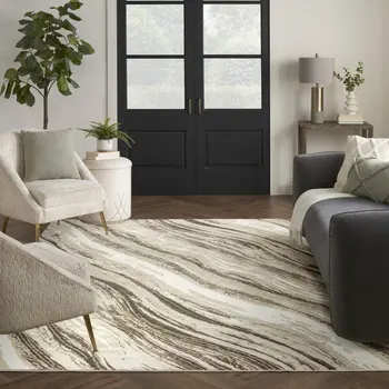 8' X 10' Beige and Gray Abstract Non Skid Area Rug